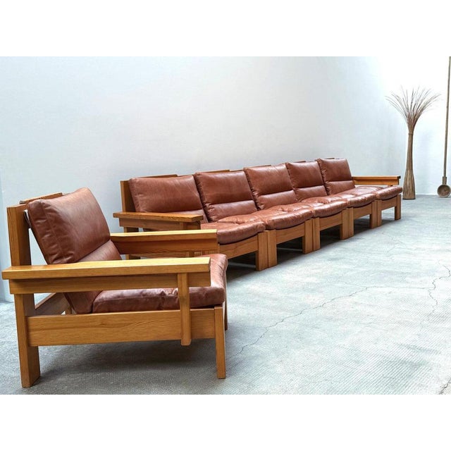 Modular Sectional Sofa in Pine and Leather, 1970s, Set of 6 For Sale - Image 3 of 18