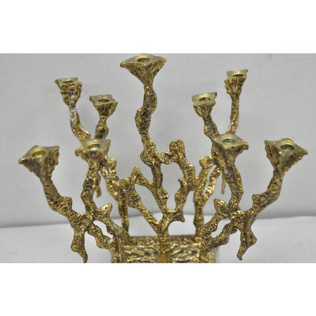 Mid-Century Modern Vintage Mid Century Modern Brutalist Brass Judaica Candelabra by Wainberg For Sale - Image 3 of 11