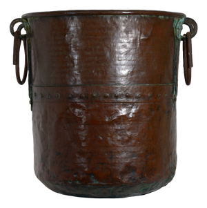 Large Antique Early 19th Century Hand-Hammered Copper Planter with Forged Iron Handles, Italy