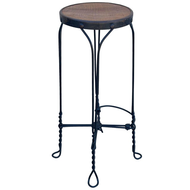 Early 20th Century Late Victorian Ice Cream Parlor Oak & Iron Bar Stool For Sale - Image 4 of 7