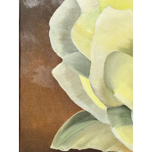 Modern Floral Still Life With White Bloom Oil on Canvas Signed by Artist 1990's For Sale - Image 10 of 13