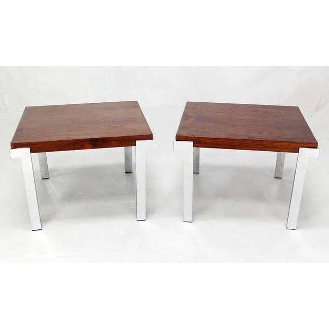 Mid-Century Modern Mid-Century Modern Baughman Rosewood and Chrome End Tables - a Pair For Sale - Image 3 of 9