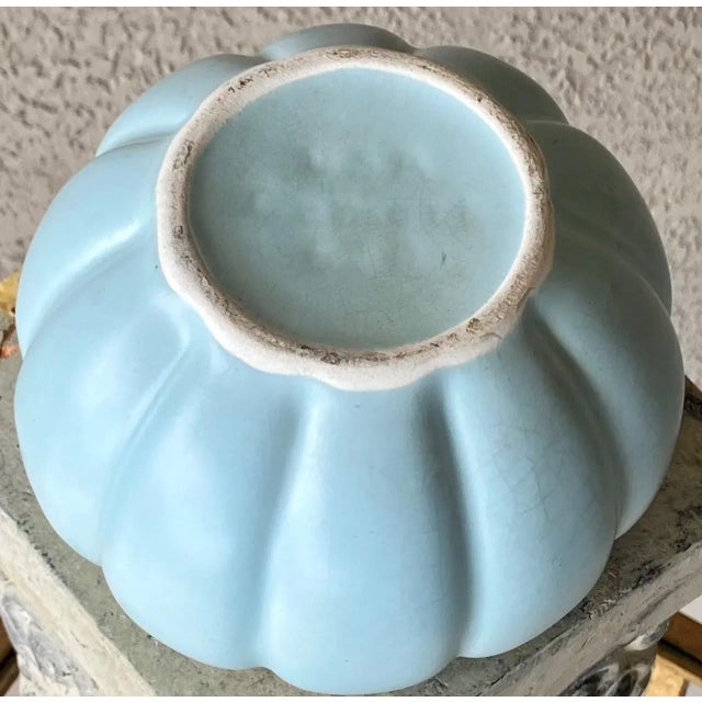 Ceramic Circa 1950 Camark Pottery Style# 620 Earthenware Matte Bluish-Green Lotus Cachepot For Sale - Image 7 of 9