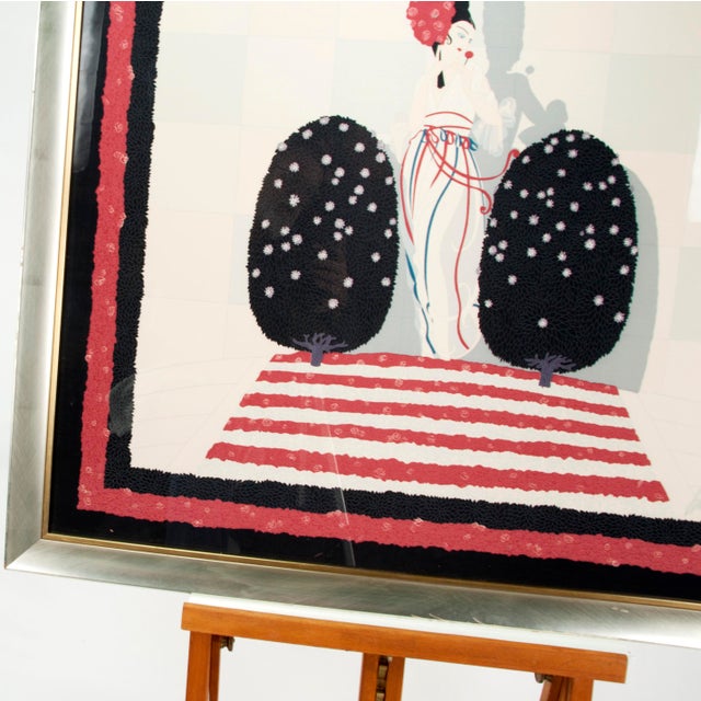 Art Deco Vintage 1970s Art Deco Erté Silk Scarf Framed Elegant Woman With Topiary For Sale - Image 3 of 12