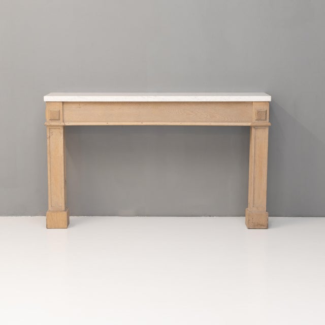 Oak frame side / console table with replaced modern quartz top. Circa 1900.