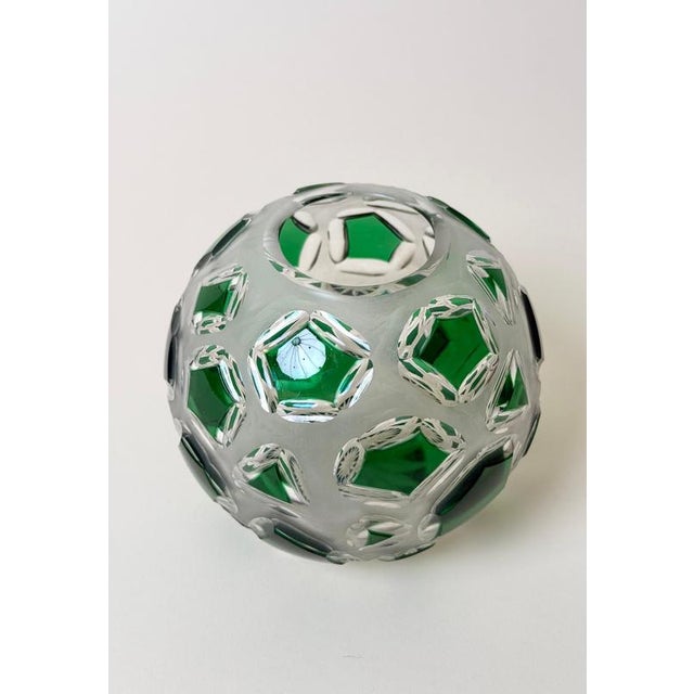 Boho Chic Bohemian Emerald Green Lead Crystal Vase with Hand-Cut Faceted Decorations, 1960s For Sale - Image 3 of 14