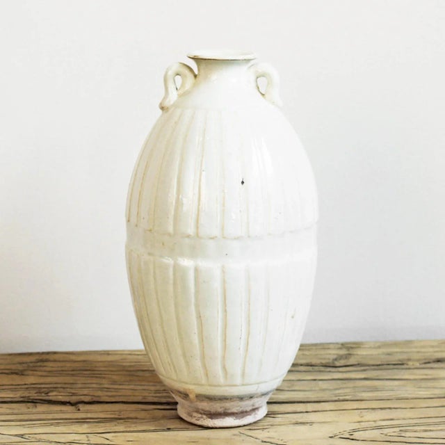 Farmhouse Vintage White Milk Ceramic Pottery Vase For Sale - Image 3 of 4