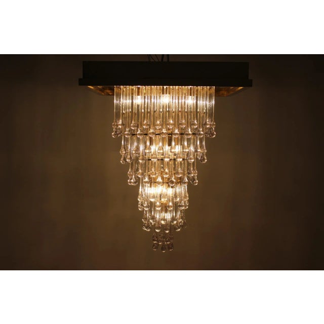 Large Glass and Brass Chandelier, Italy, 1970s For Sale - Image 8 of 10