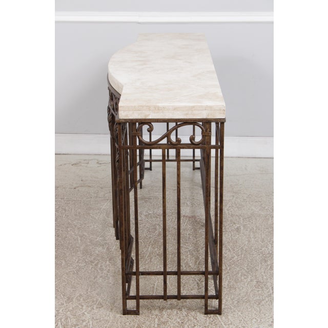 French Style Iron & Steel Base Stone Top Console Table For Sale - Image 4 of 15