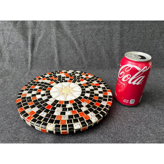 Wood Mid 20th Century Mid Century Modern Mosaic Tile Footed Wood Trivet For Sale - Image 7 of 14