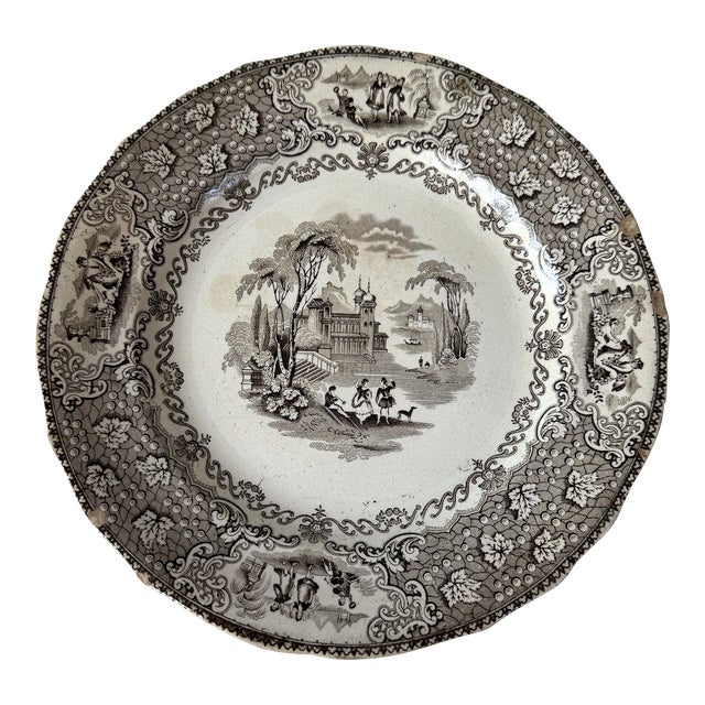 J & Mpb & Co Glasgow Scotland Italian Lakes Brown Transferware Plate For Sale