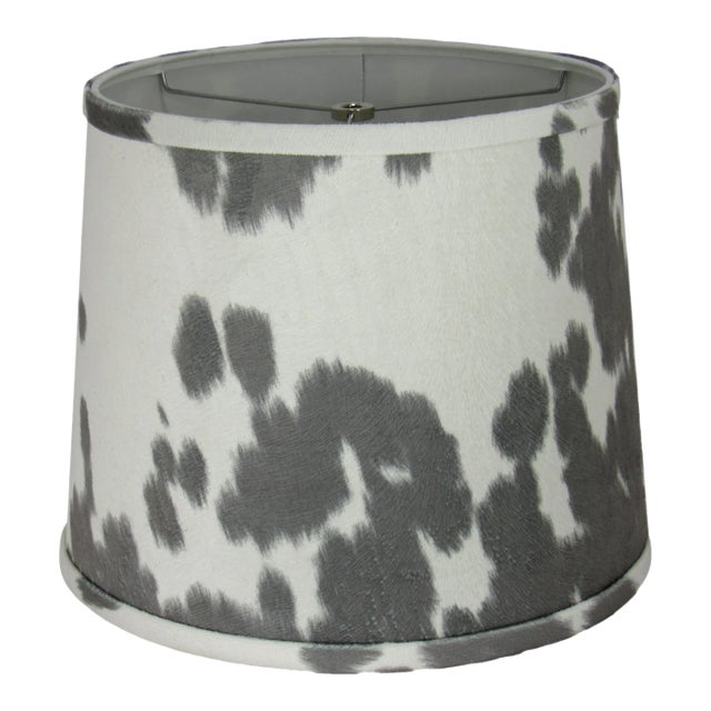 16" Gray Faux Cowhide Drum Lamp Shade For Sale