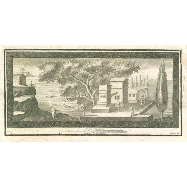 Roman Temple Fresco from "Antiquities of Herculaneum" is an etching on paper realized by Fernando Strina in the 18th...