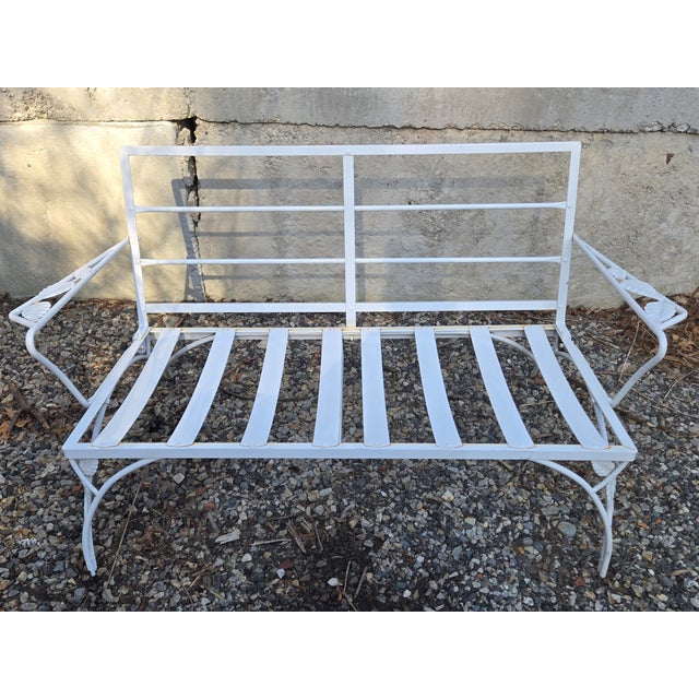 Mid-Century Modern Vintage Wrought Iron Outdoor Patio Loveseat/Settee For Sale - Image 3 of 9