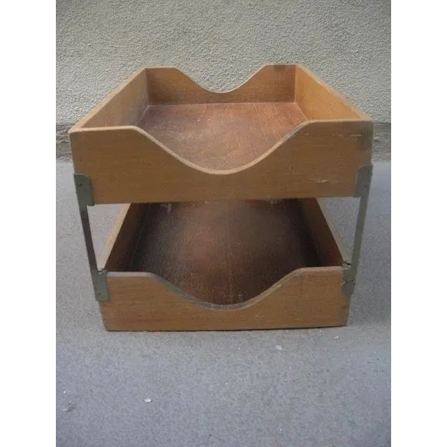 Vintage Mid 20th Century Wood Two Tier Stacking Paper Filing Trays For Sale In Los Angeles - Image 6 of 6