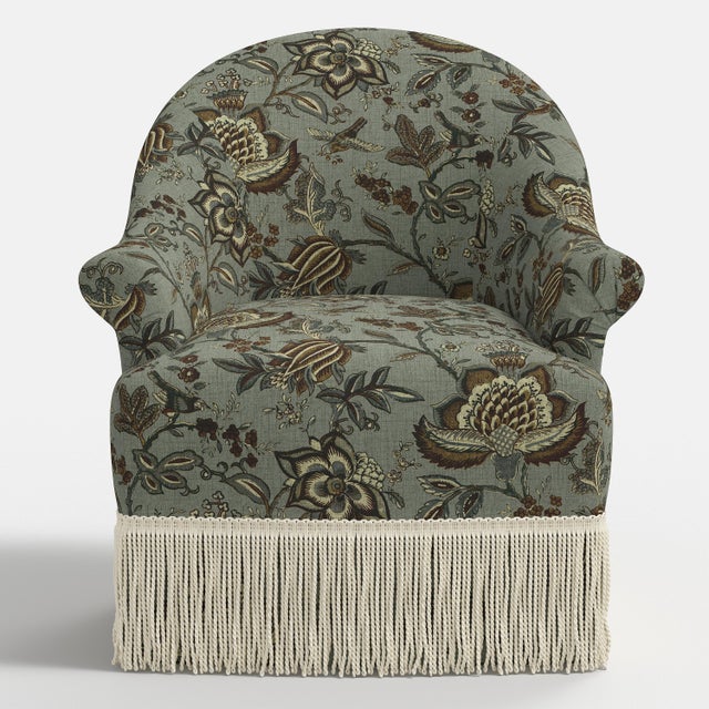 Spritely Home Cecile Ivory Fringe Swivel Chair in Prairie Floral Ice For Sale - Image 4 of 7