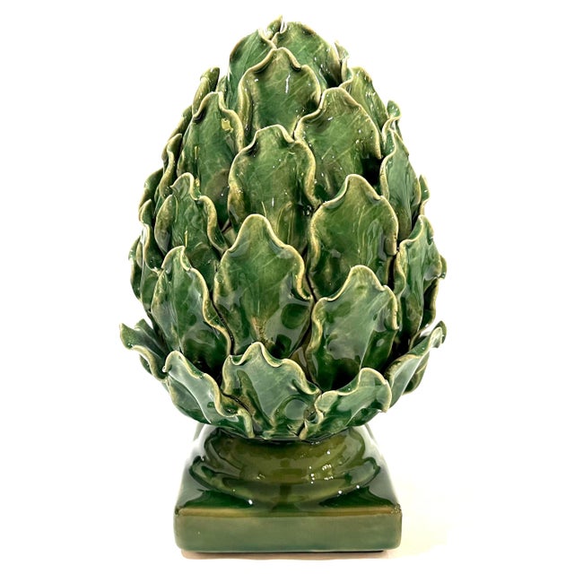 This pair of delightful majolica faience ceramic artichokes each stand at ten inches tall x six inches diameter. Making...