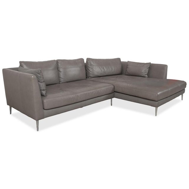 Grey Leather Corner Sofa with Chrome Feet from Gutmann Factory For Sale - Image 12 of 12