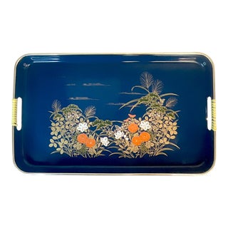 1970s Mid-Century Boho Chic Japanese Lacquered Rectangular Tray. For Sale