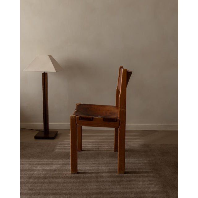 1970s Vintage French Elm and Cognac Leather Chair from Maison Regain, 1970s For Sale - Image 5 of 16