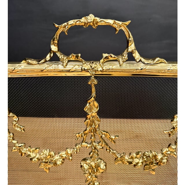 Louis XVI Style Brass Three Panel Fireplace Screen For Sale - Image 4 of 9