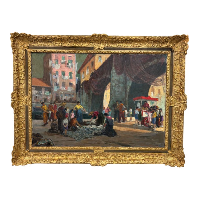 "The Catch" by Georges Regnault, Andarroa Spain, Oil on Canvas, Circa 1950 For Sale