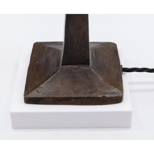 Patinated Bronze Table Lamp in the style of Giacometti For Sale - Image 6 of 8
