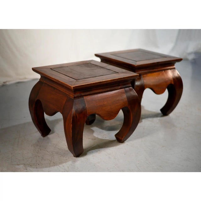 Vintage Chinoiserie Hardwood Low Stools Tables - A Pair For Sale - Image 4 of 5