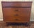 Vintage Mid-Century Modern Walnut 3-Drawer Lowboy Dresser With Brass-Capped Legs and Stylish Black-Gold Handles For Sale - Image 10 of 16