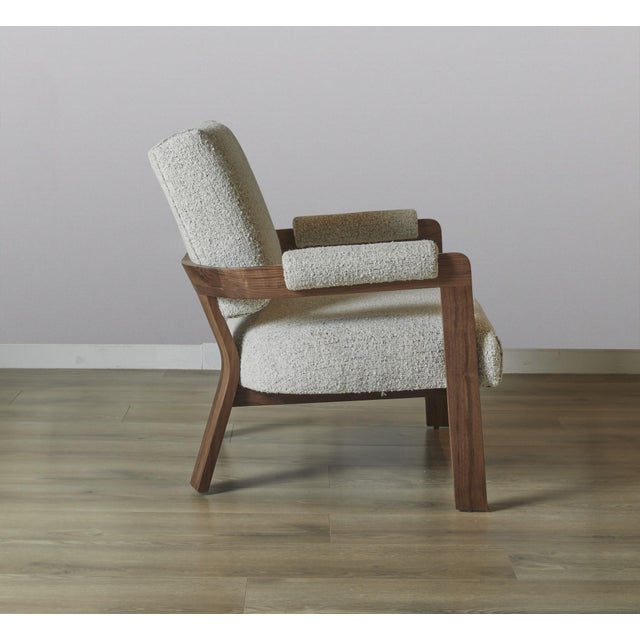 Contemporary One For Victory Walnut & Boucle Sculptural Lounge Chair For Sale - Image 3 of 7