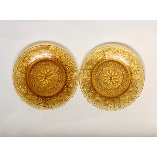 1970s Indiana Amber Sandwich Glass Plates Set 7 Pieces Chairish