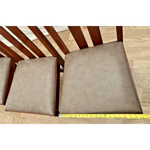 Four Stickley Arts and Crafts Side Chairs Slat Back Leather Seats Solid Cherry For Sale - Image 10 of 14