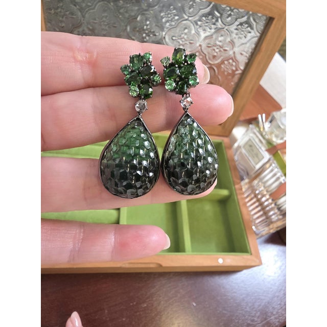 Estate 18K Gold Indicolite Tourmaline & Gemstone Earrings Circa 2000 These striking estate earrings feature a bold,...