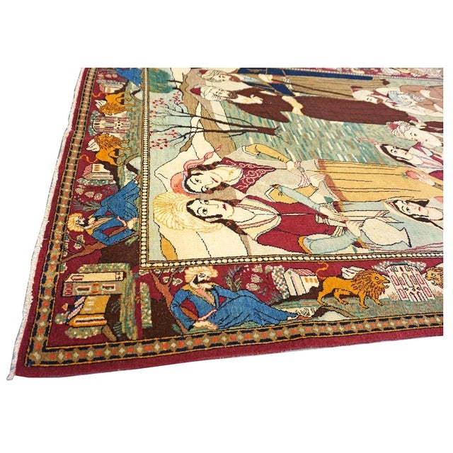 Antique Persian Kashan Wool 4X7 Multicolor Handmade Pictorial Area Rug #9900881 For Sale - Image 9 of 16
