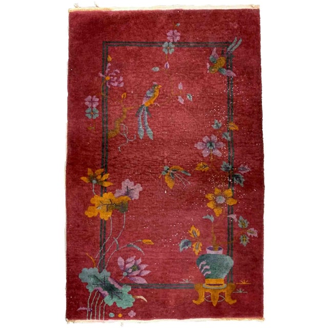 Red 1920s Handmade Antique Art Deco Chinese Rug 3.1' X 5.2' For Sale - Image 8 of 8