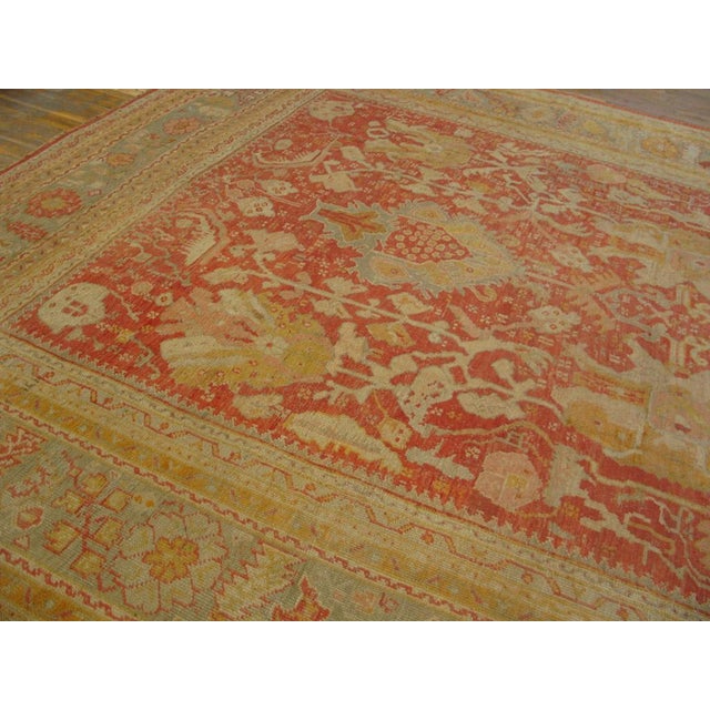 1880s Salmon Classic Tribal Antique Turkish Oushak Rug 12' X 15' 6" Handknotted Wool Carpet For Sale - Image 4 of 6