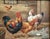 A charming vintage original oil painting on board, signed A. Hale, depicting a colorful rooster surrounded by hens in a...