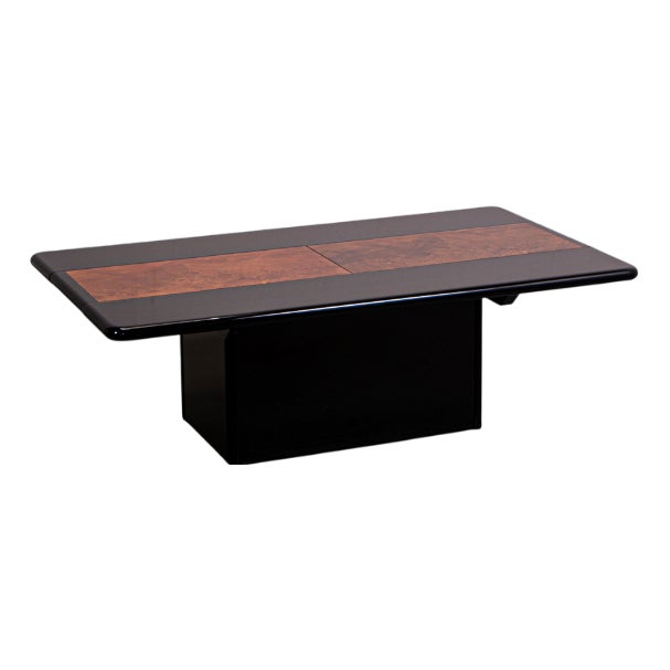 High Gloss Laquer and Burl Veneer Hidden Bar Coffee Table, 1980 For Sale
