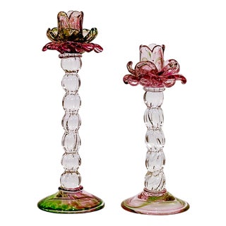 Italian Murano Glass Candleholders from Salviati, Venice, 1970s, Set of 2 For Sale