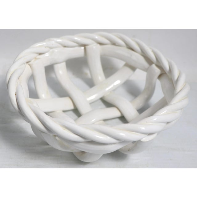 1980s Italian Ceramic Basket Serving Bowl in White For Sale In New York - Image 6 of 8