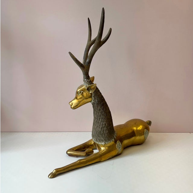 Art Deco Vintage Extra Large Brass Deer Statue For Sale - Image 3 of 11