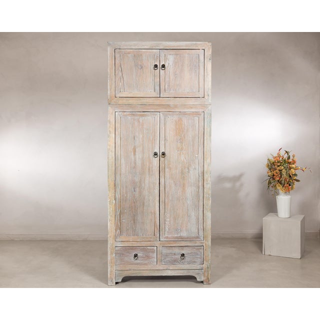 Vintage Chinese Whitewashed Elm Compound Cabinet, Mid-20th Century For Sale - Image 10 of 17