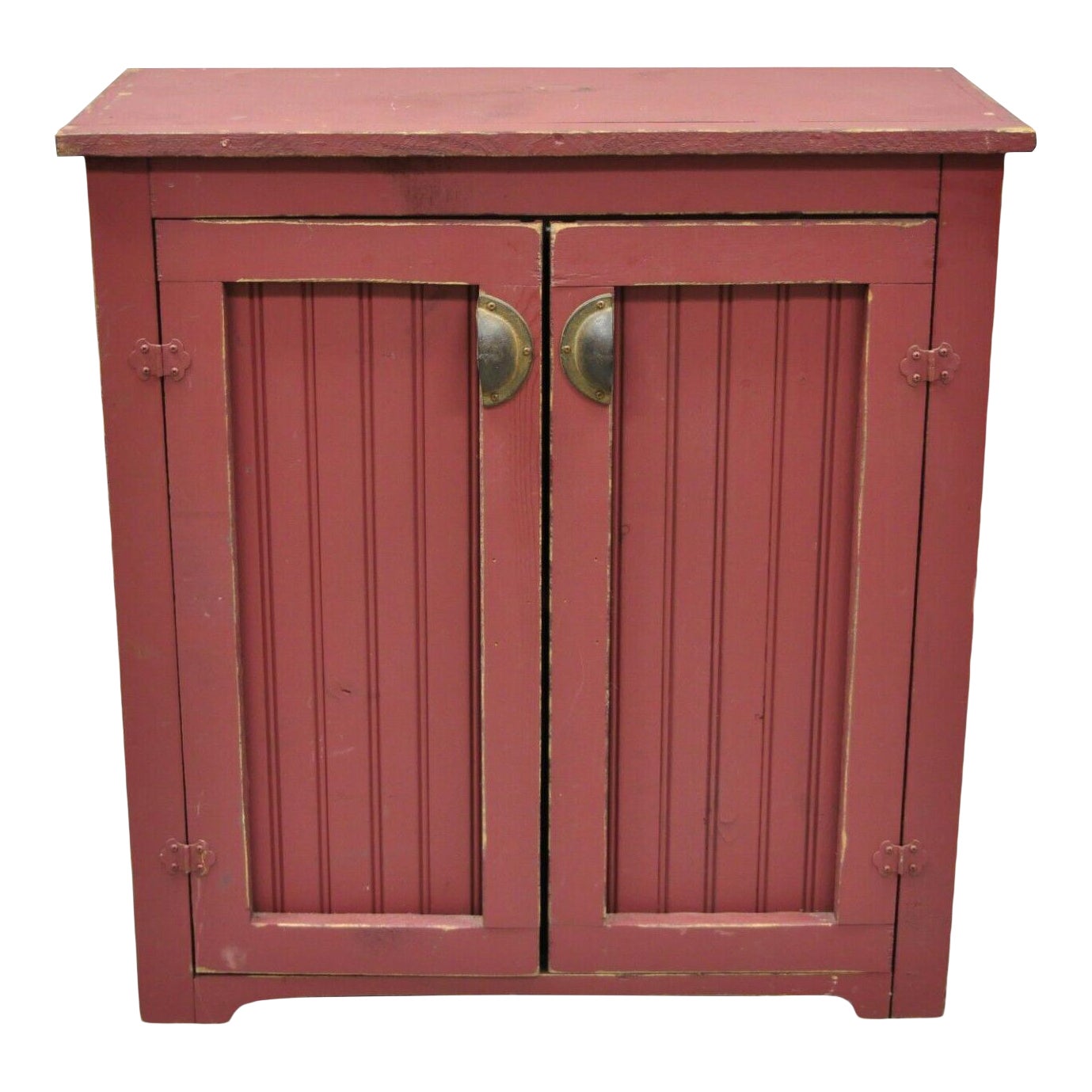 Vintage Red Painted Primitive Rustic Colonial 32 Wooden Kitchen Cupboard Cabinet Chairish