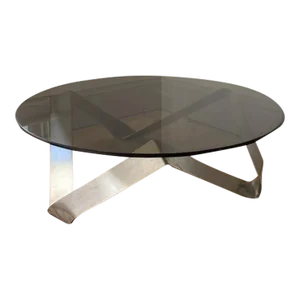 1970s Brutalist Style Smoked Glass and Sculptural Steel Coffee Table