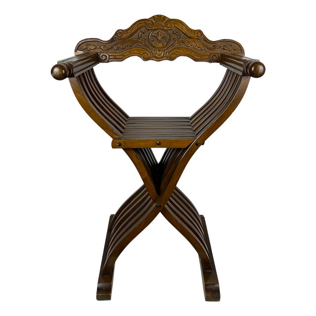 Antique Savonarola Chair in Carved Wood For Sale