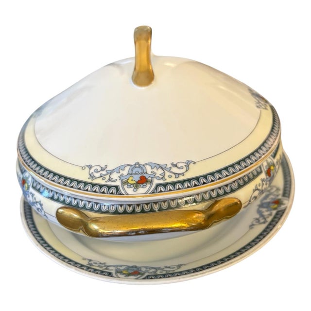 1930s Meito China Hand-Painted Covered Casserole & Underplate, 3 Pieces For Sale - Image 4 of 12