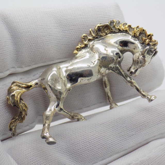 Vintage Italian Handmade Genuine Silver Partially Gilded Horse Figurine Miniature Sculpture For Sale - Image 6 of 10