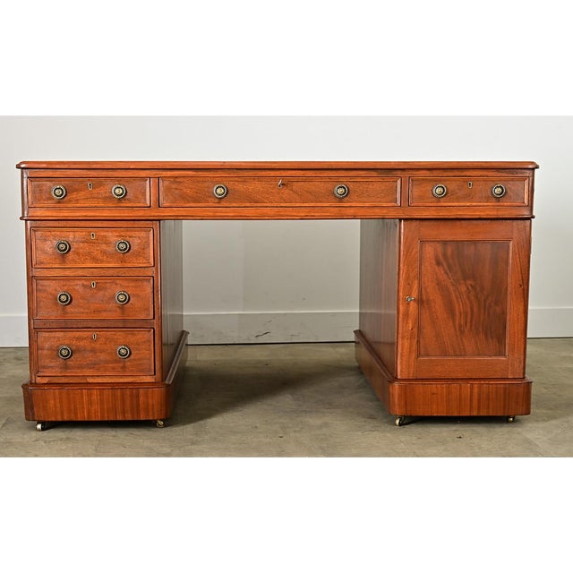 French 19th Century Mahogany & Leather Partners Desk For Sale - Image 9 of 16