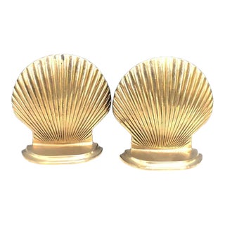 1970s Brass Shell Bookends For Sale