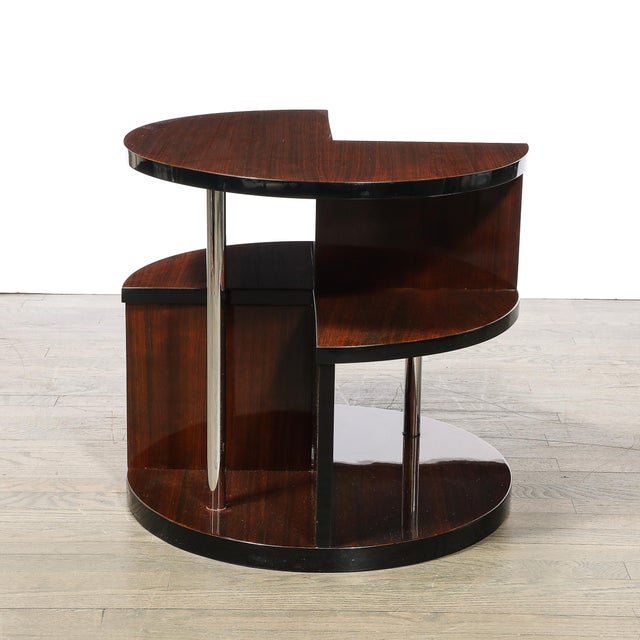Art Deco Machine Age 3-Tier Walnut Occasional Table With Chrome Rod Supports For Sale - Image 13 of 15